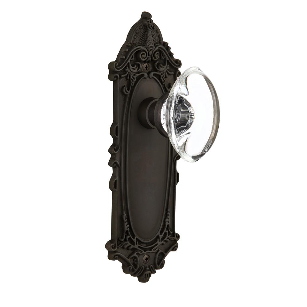 Nostalgic Warehouse VICOCC Single Dummy Victorian Plate with Oval Clear Crystal Knob without Keyhole in Oil Rubbed Bronze